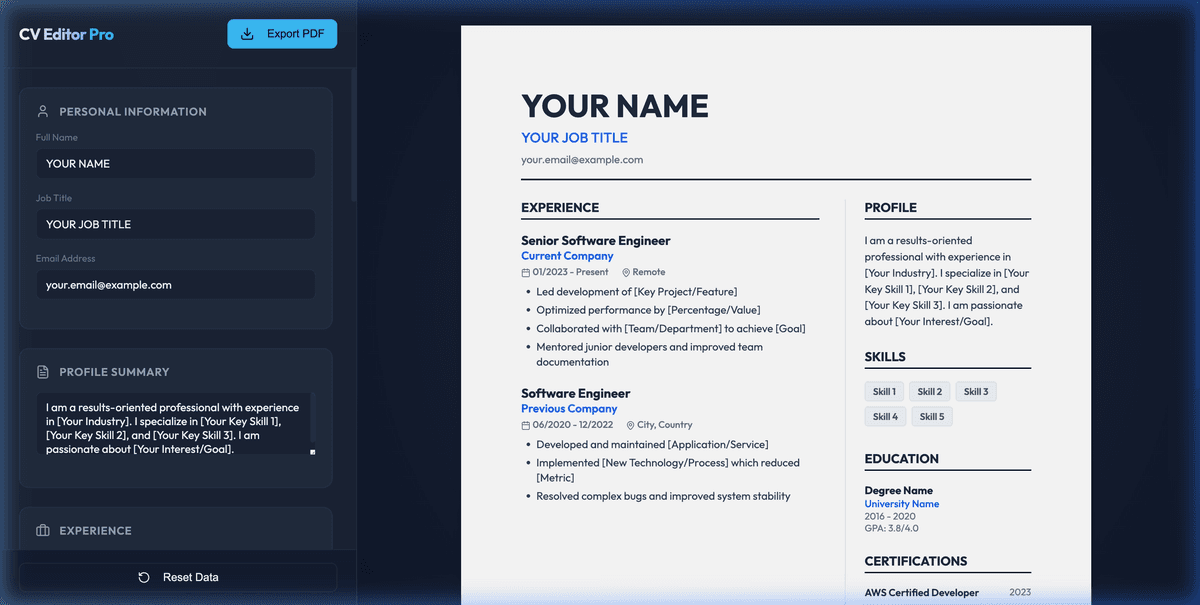 Offline First CV Editor